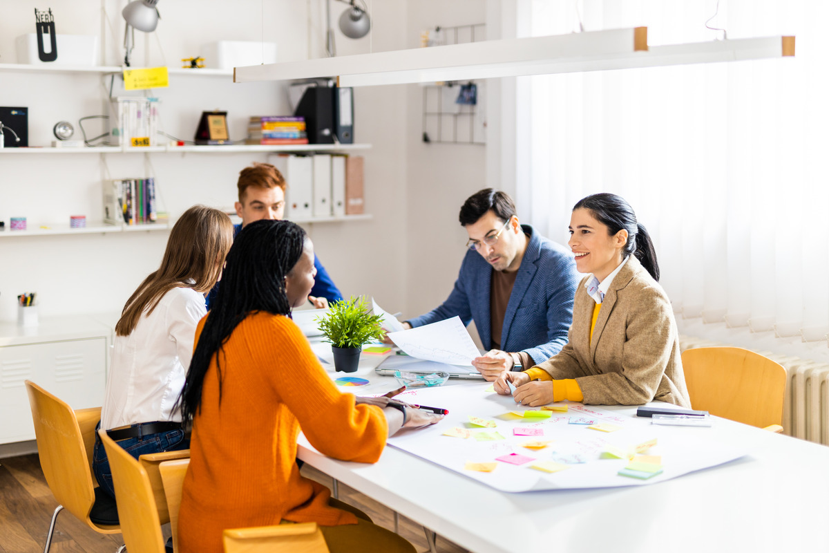 A business team collaborating in a start-up office